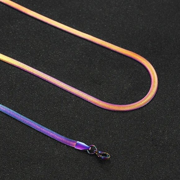 NWT Titanium Rainbow Stainless Steel 2mm Herringbone Snake Chain 16” - Picture 4 of 10